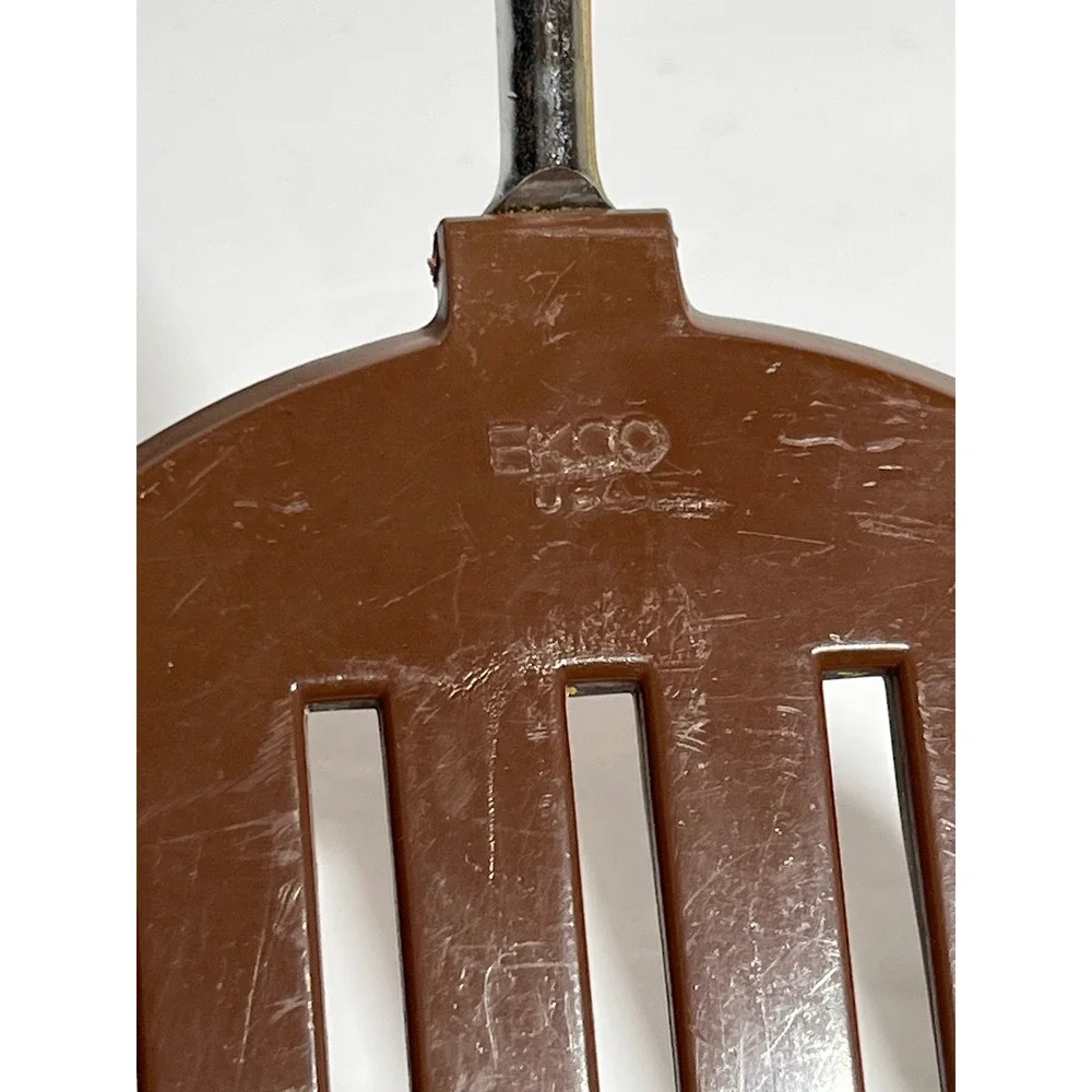 Vintage Ekco Kitchen Utensil 4pc Slotted Spatula Spoons Pasta Server‎ Brown Tan